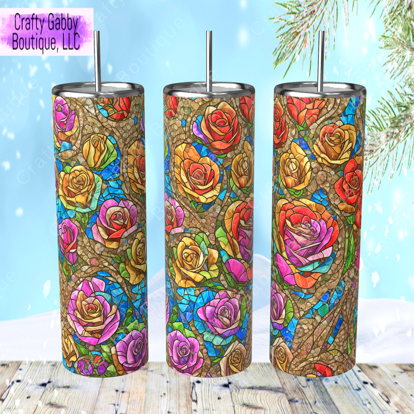 Mosaic Flowers 20oz Skinny Tumbler