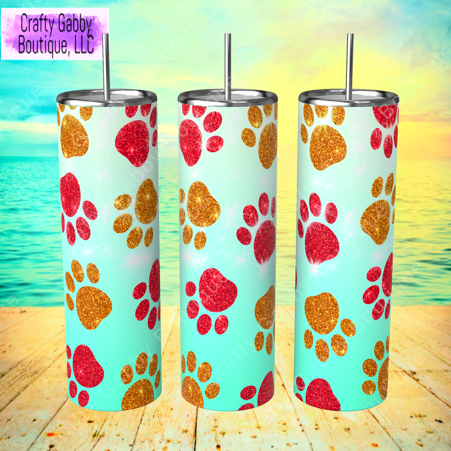"Glitter" Paw Print 20oz Skinny Tumbler