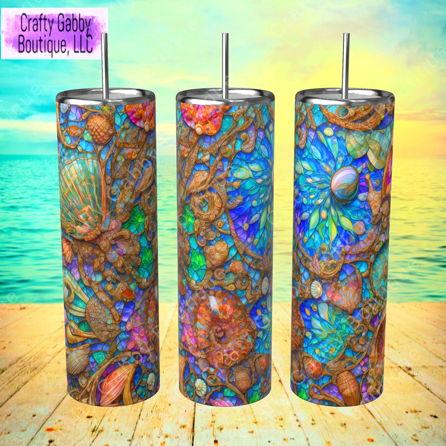 Sea Themed Mosaic 20oz Skinny Tumbler