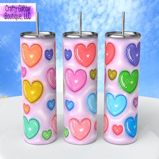 Puffy Hearts 3D Inflated 20oz Skinny Tumbler