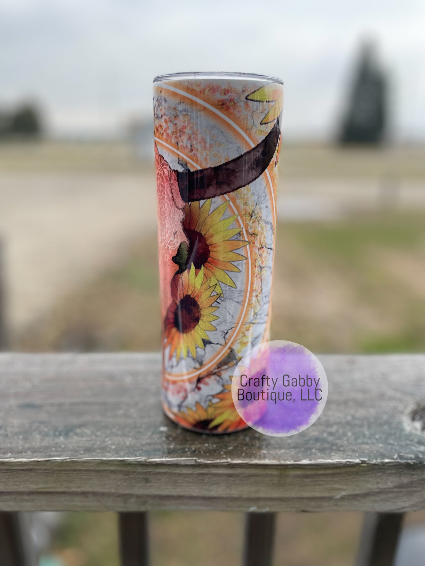 RTS Sunflowers and Cow Skull, Glossy 20oz Skinny Tumbler
