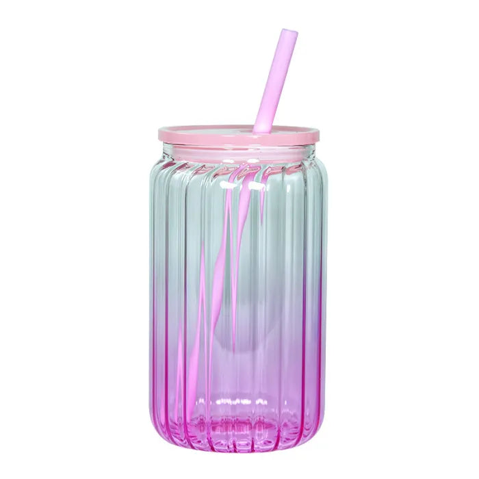 Custom Gradient Retro Libbey Glasses 16oz with Matching Lid & Straw