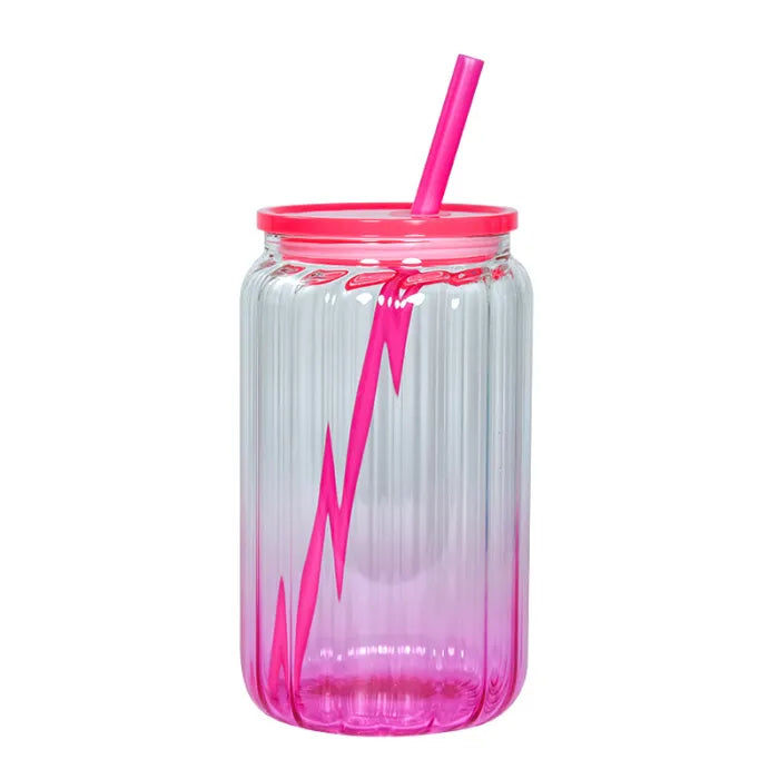 Custom Gradient Retro Libbey Glasses 16oz with Matching Lid & Straw