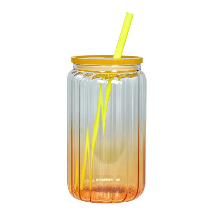 Custom Gradient Retro Libbey Glasses 16oz with Matching Lid & Straw