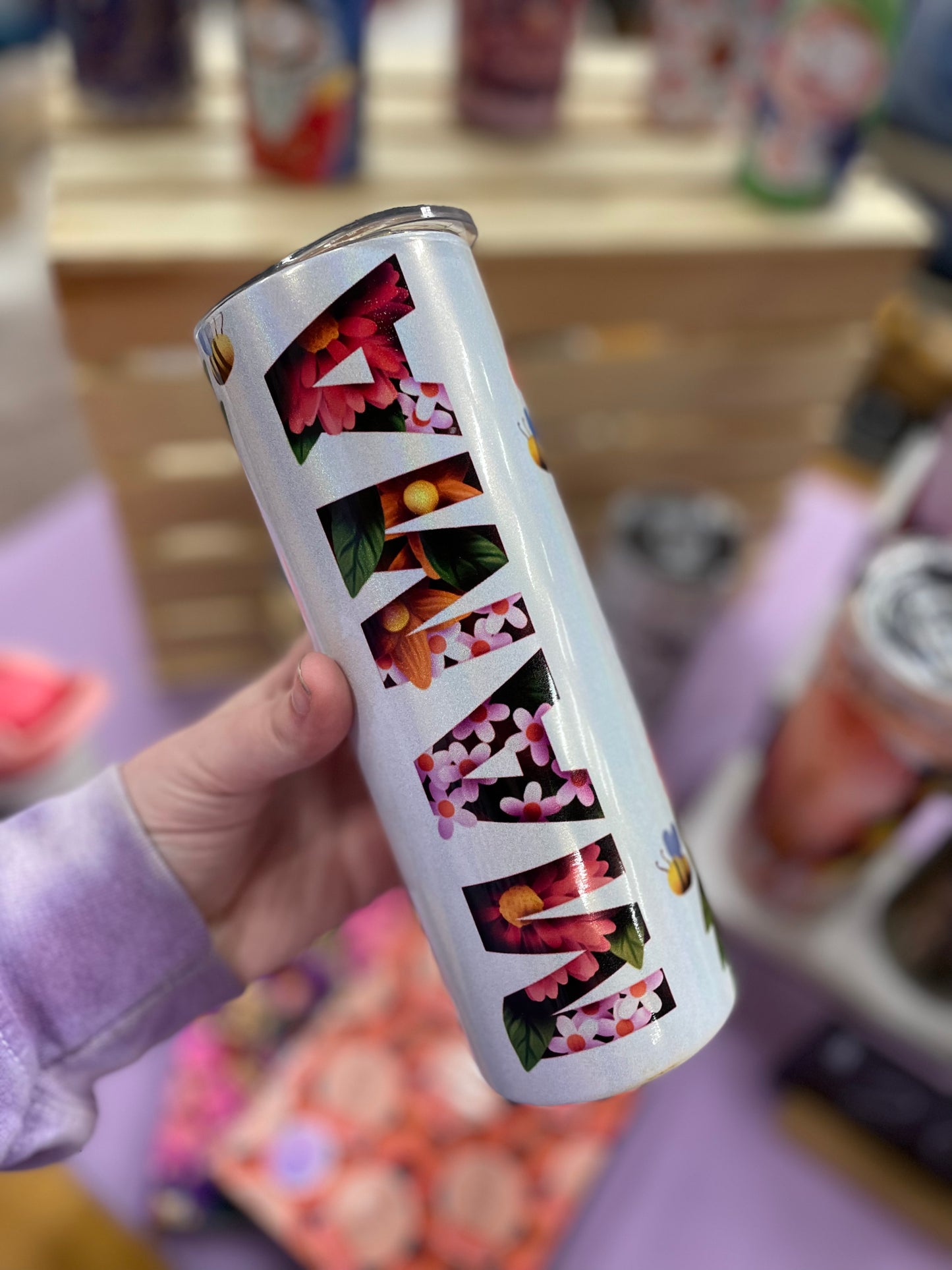 RTS Floral Mama, Holographic 20oz Skinny Tumbler