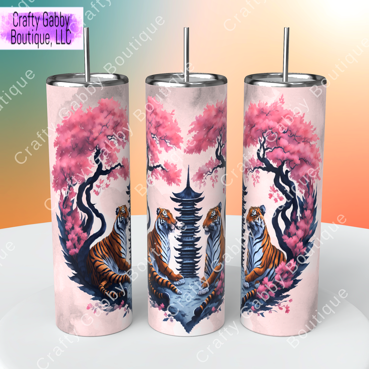 Cherry Blossom Tigers, 20oz Skinny Tumblers