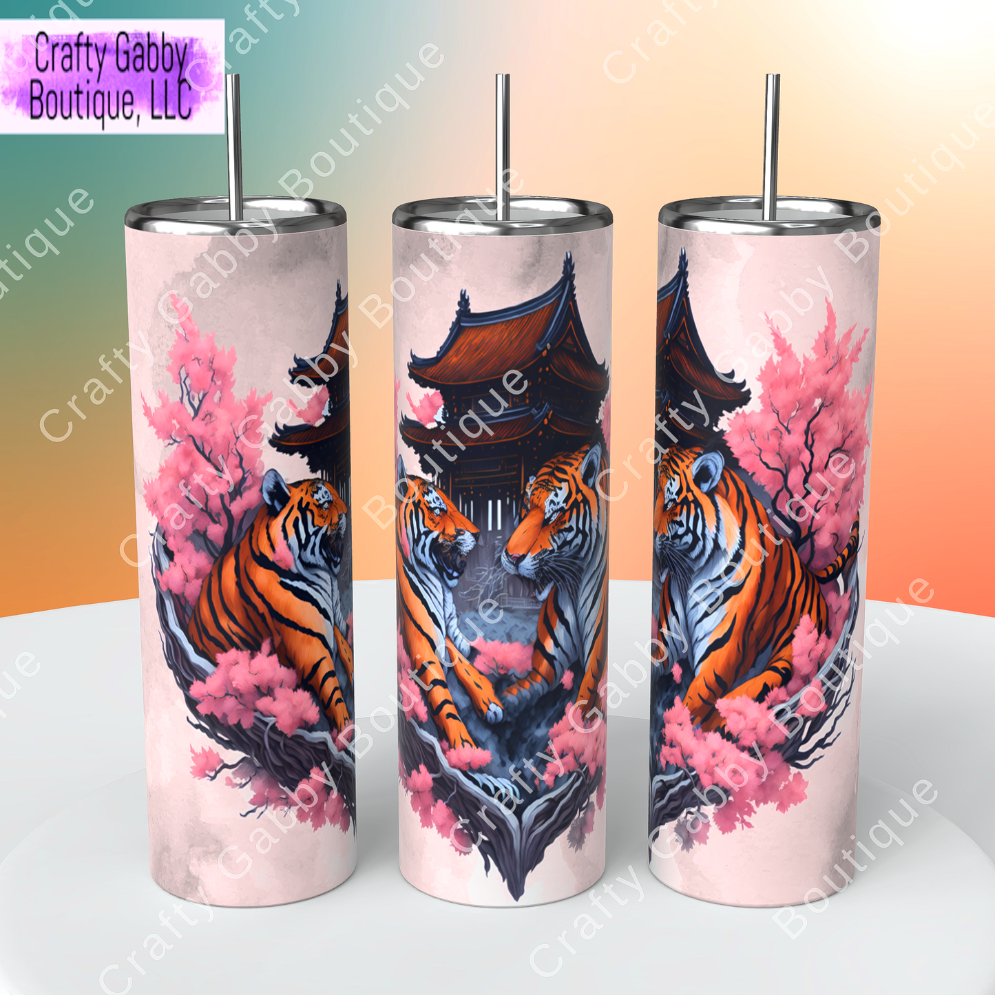 Cherry Blossom Tigers, 20oz Skinny Tumblers