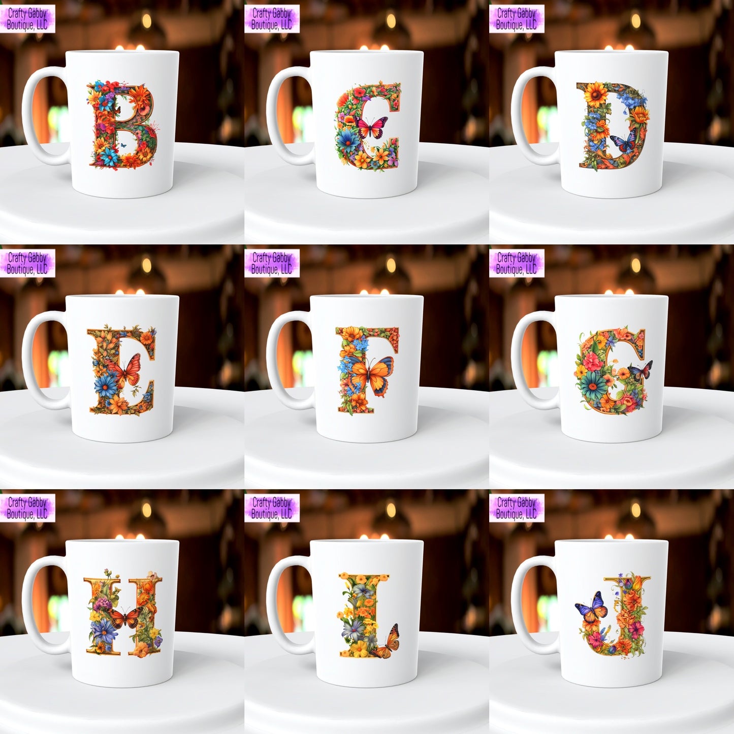 Floral Letter 11oz Coffee Mug Design