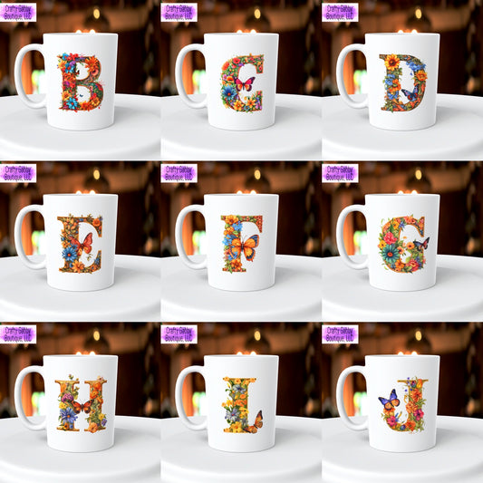 Floral Letter 11oz Coffee Mug Design