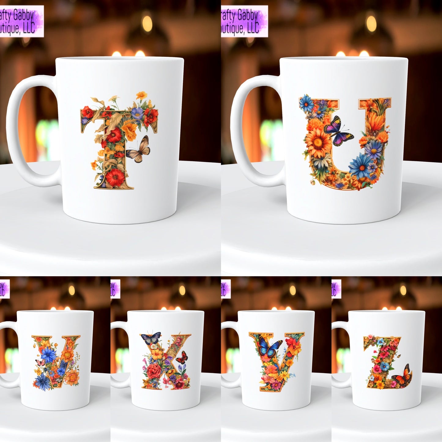 Floral Letter 11oz Coffee Mug Design