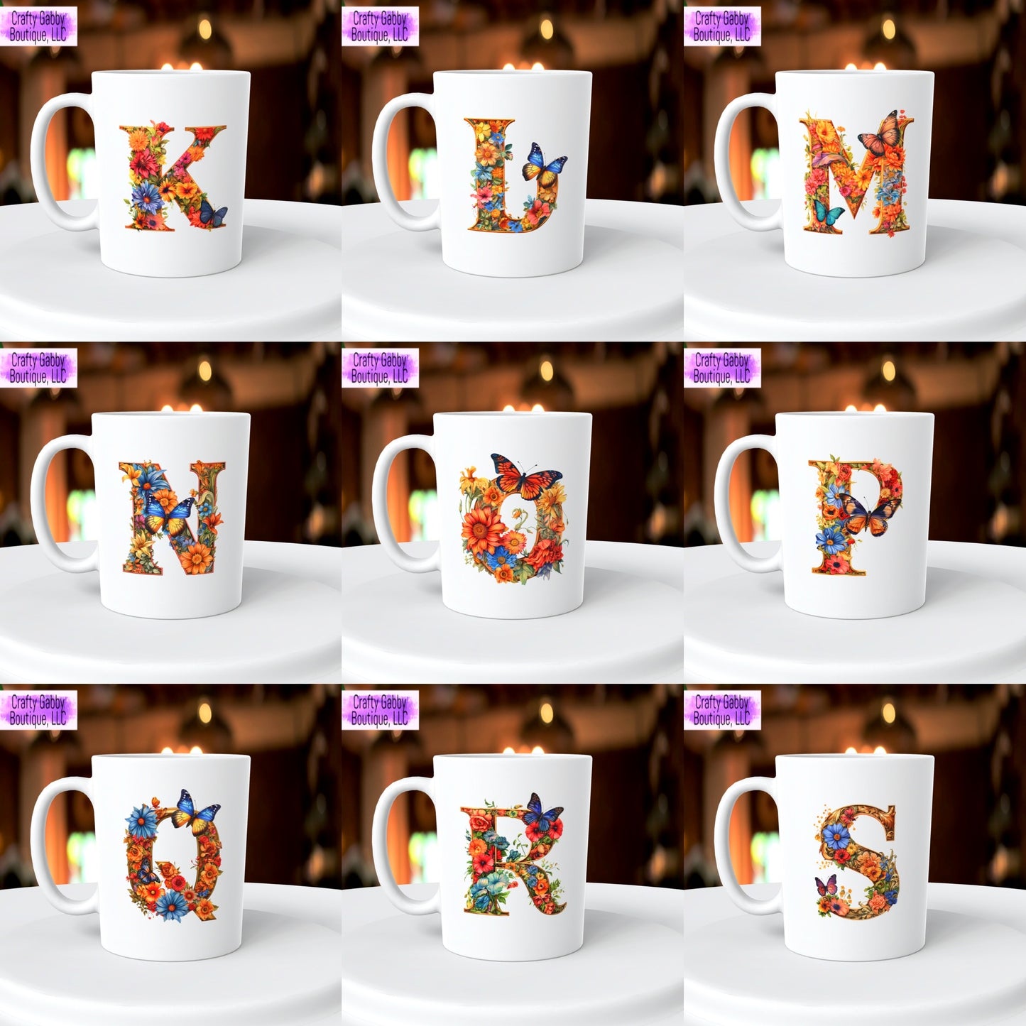 Floral Letter 11oz Coffee Mug Design