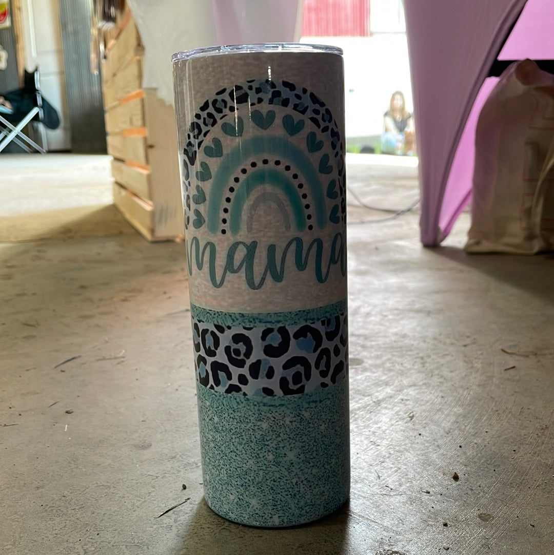 Mama Blue Glitter, 20oz Skinny Tumbler