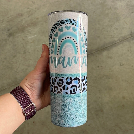 Mama Blue Glitter, 20oz Skinny Tumbler