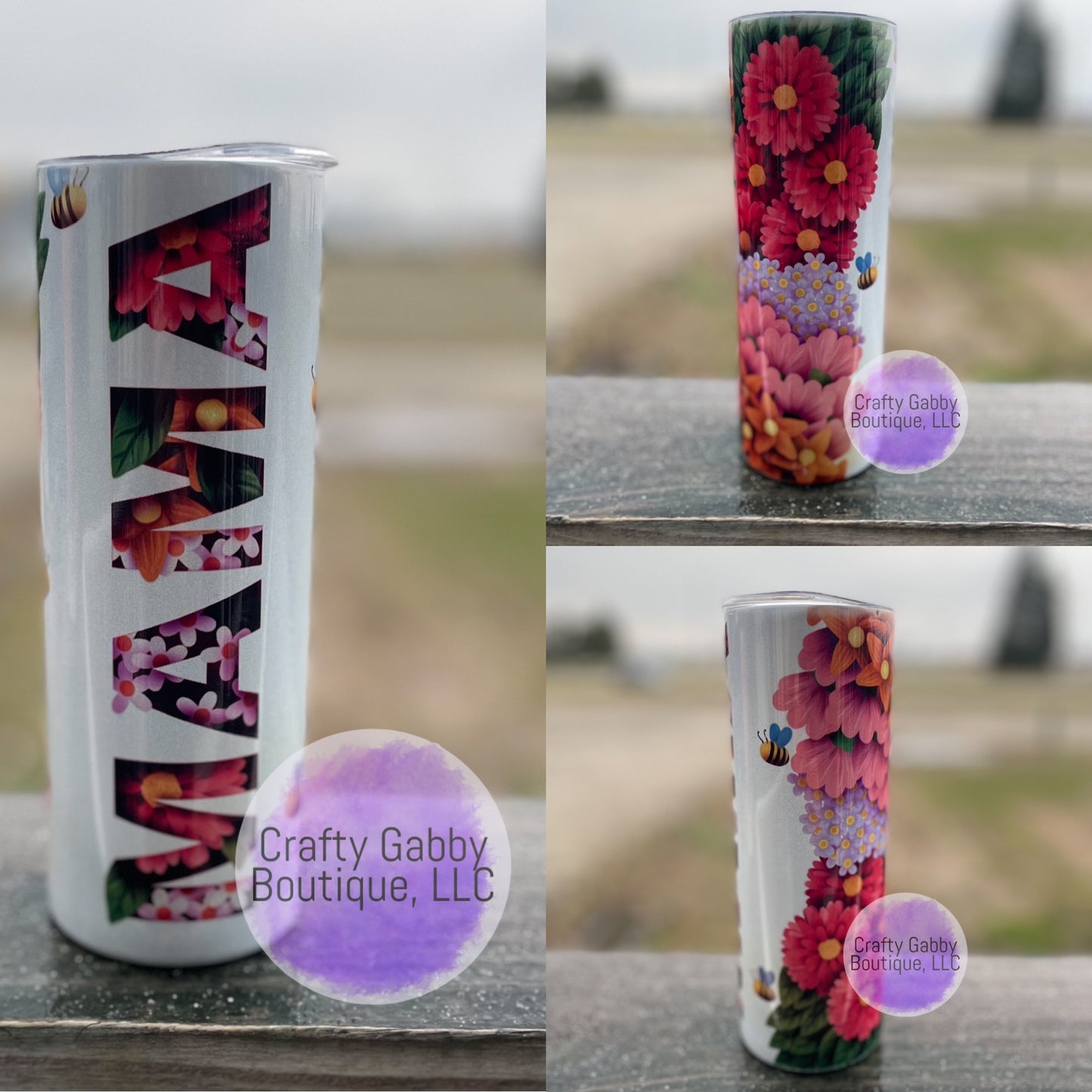 RTS Floral Mama, Holographic 20oz Skinny Tumbler