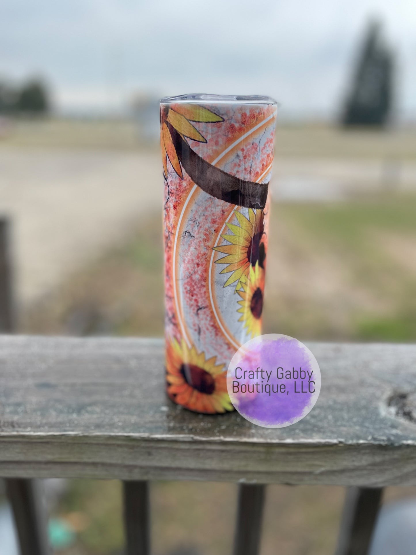 RTS Sunflowers and Cow Skull, Glossy 20oz Skinny Tumbler